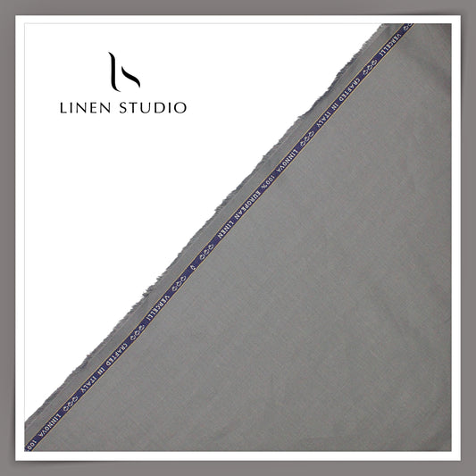 60 Lea French Linen Suiting by Vercelli Italy - Granite Grey Herringbone (Zoom In) (NEW)