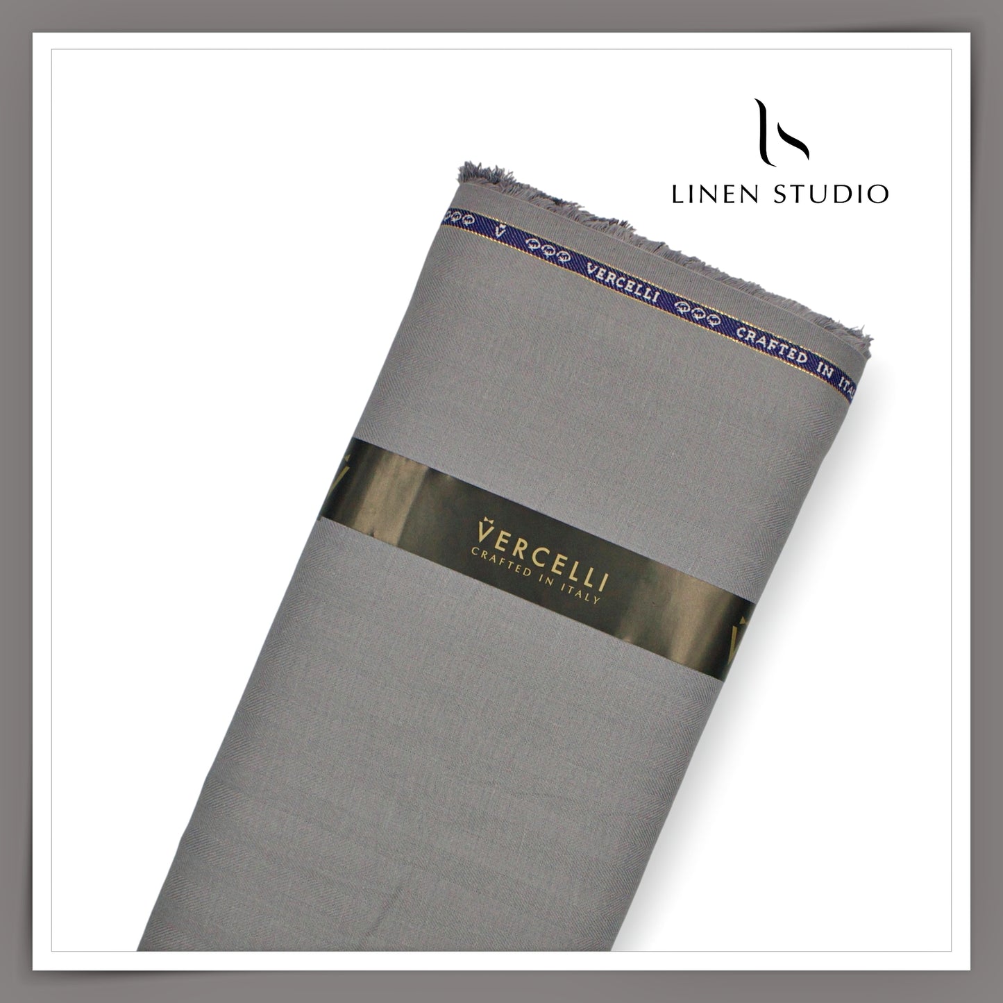 60 Lea French Linen Suiting by Vercelli Italy - Granite Grey Herringbone (Zoom In) (NEW)