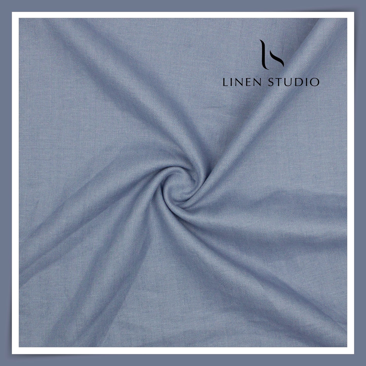 60 Lea French Linen Suiting by Vercelli Italy - French Blue Herringbone (Zoom In) (NEW)