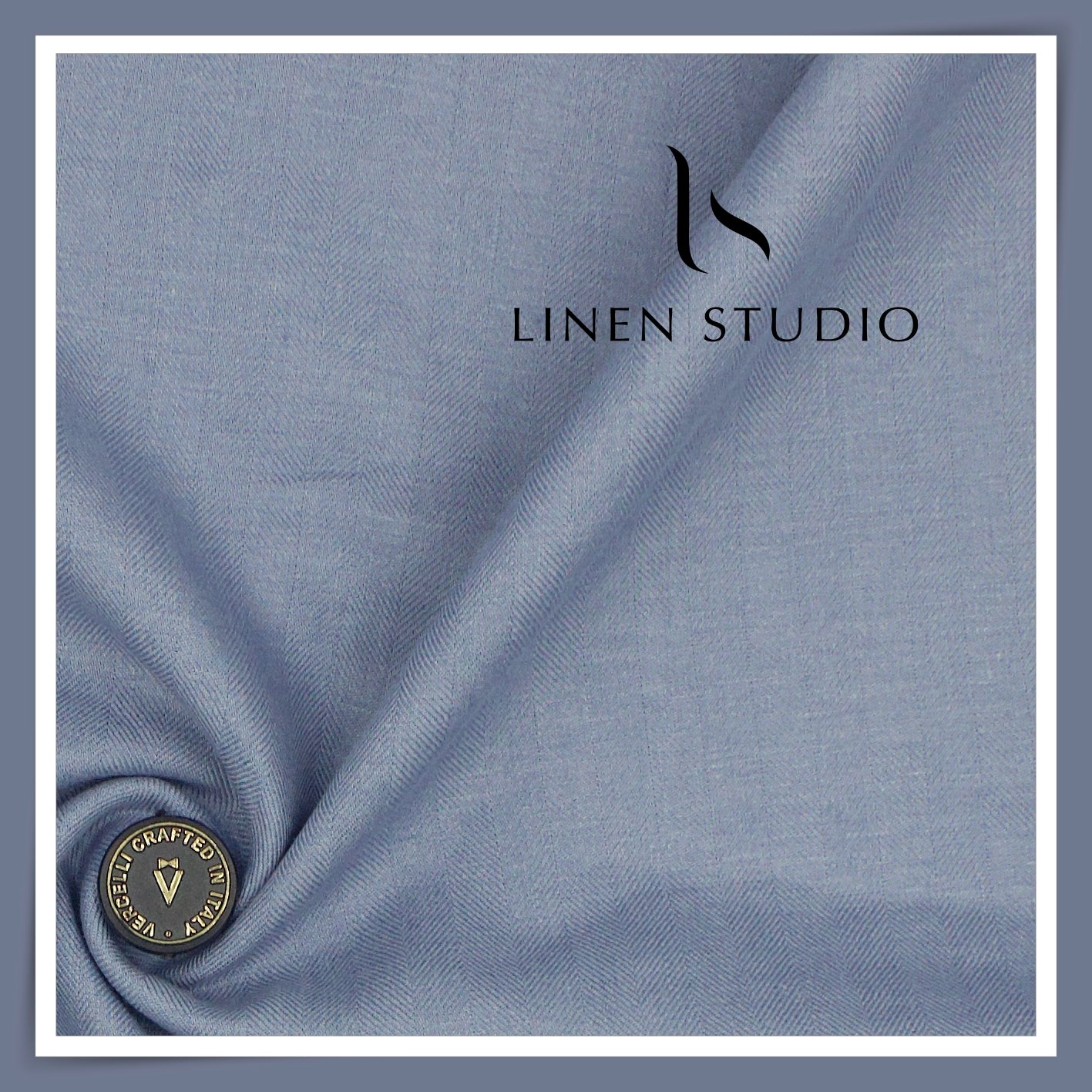 60 Lea French Linen Suiting by Vercelli Italy - French Blue Herringbone (Zoom In) (NEW)