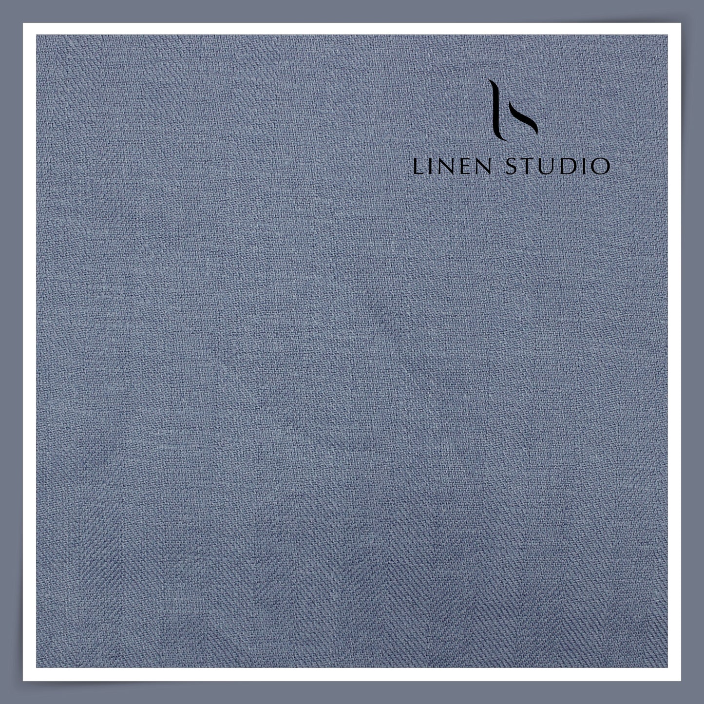 60 Lea French Linen Suiting by Vercelli Italy - French Blue Herringbone (Zoom In) (NEW)