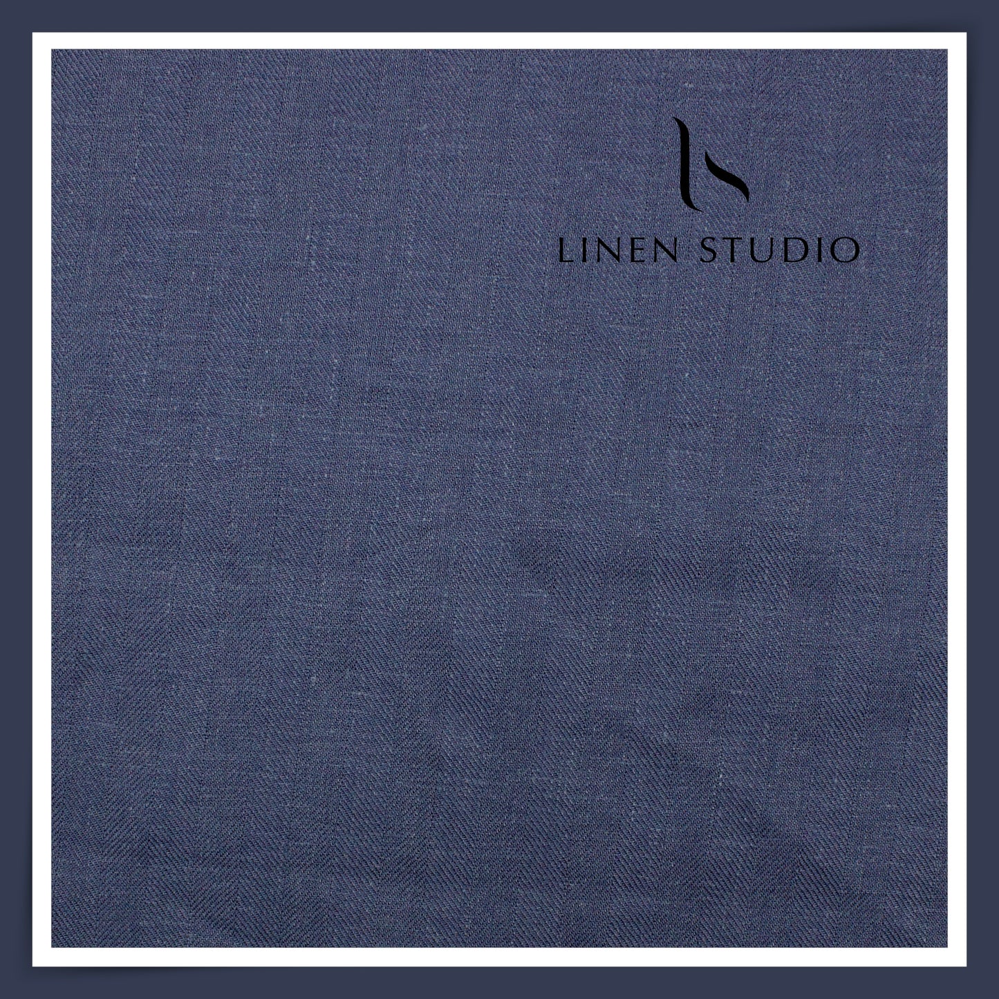 60 Lea French Linen Suiting by Vercelli Italy - Rhino Blue Herringbone (Zoom In) (NEW)