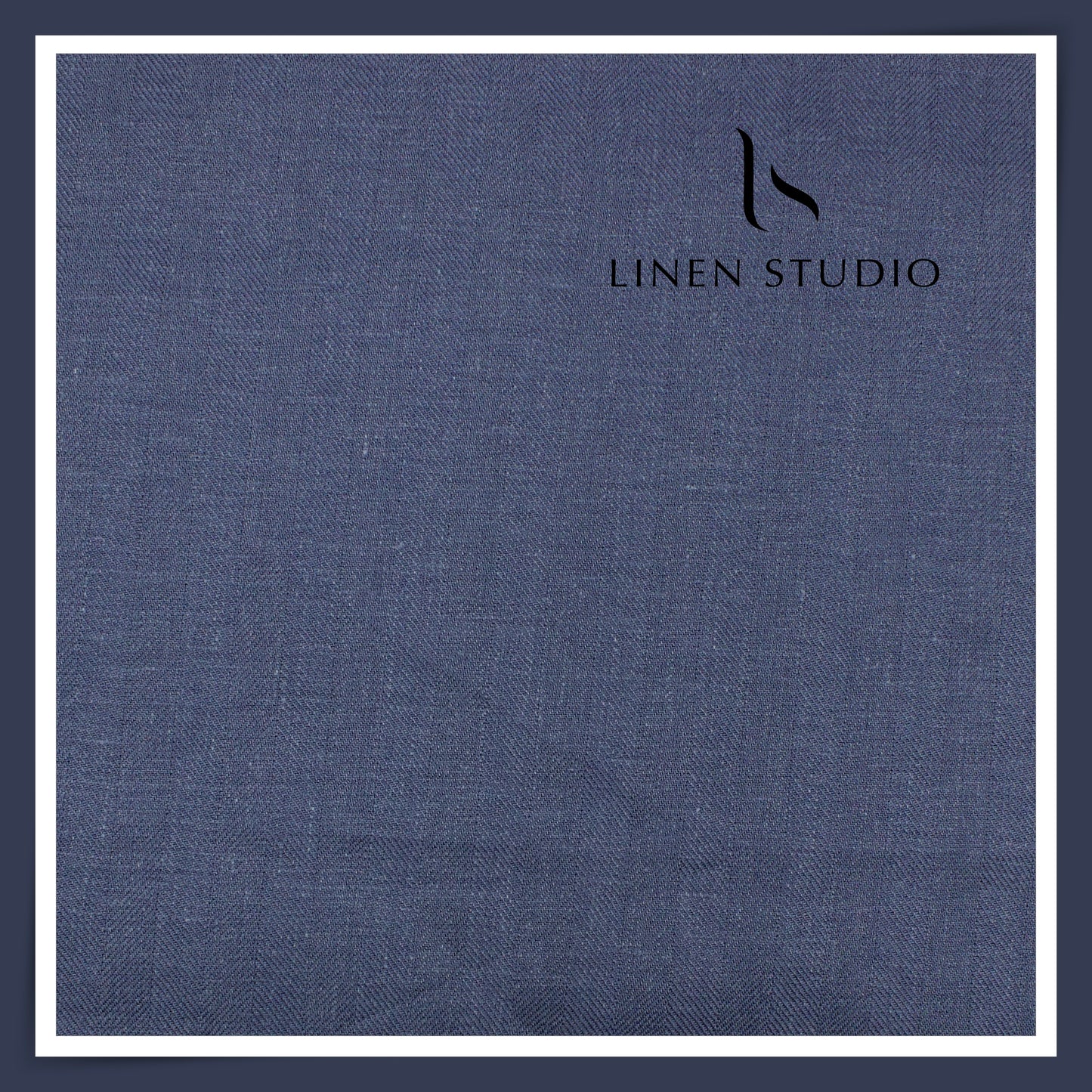 60 Lea French Linen Suiting by Vercelli Italy - Rhino Blue Herringbone (Zoom In) (NEW)