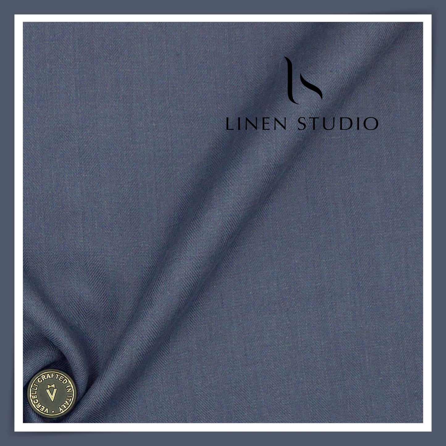 French Linen Suiting by Vercelli Italy 44 Lea - Gun Powder Blue Subtle Herringbone (NEW) (Zoom In)