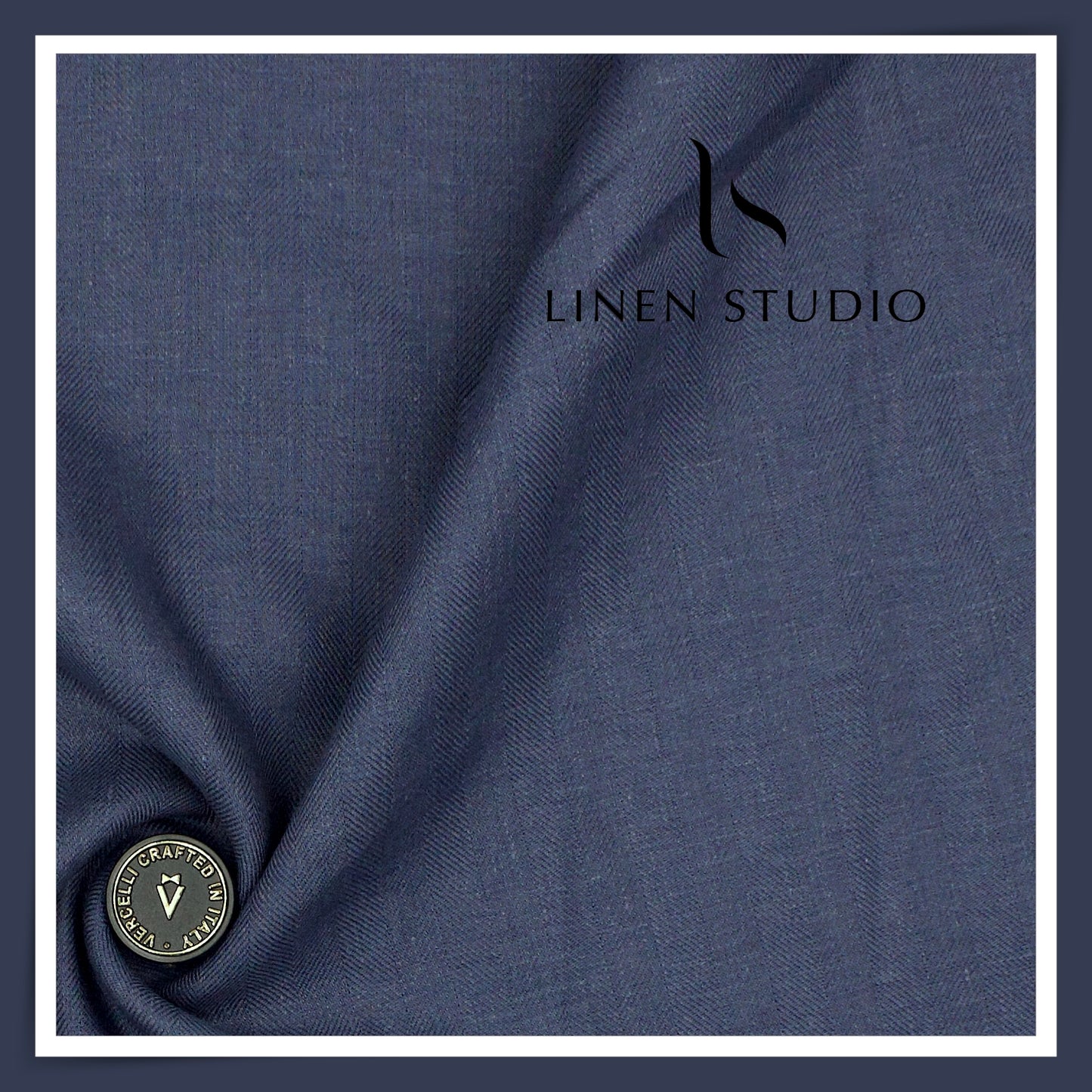 60 Lea French Linen Suiting by Vercelli Italy - Rhino Blue Herringbone (Zoom In) (NEW)