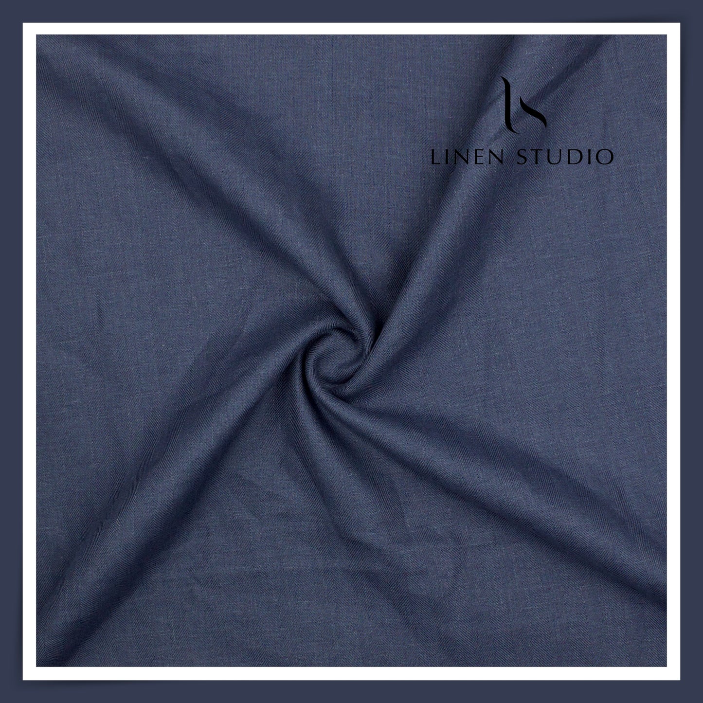 60 Lea French Linen Suiting by Vercelli Italy - Rhino Blue Herringbone (Zoom In) (NEW)