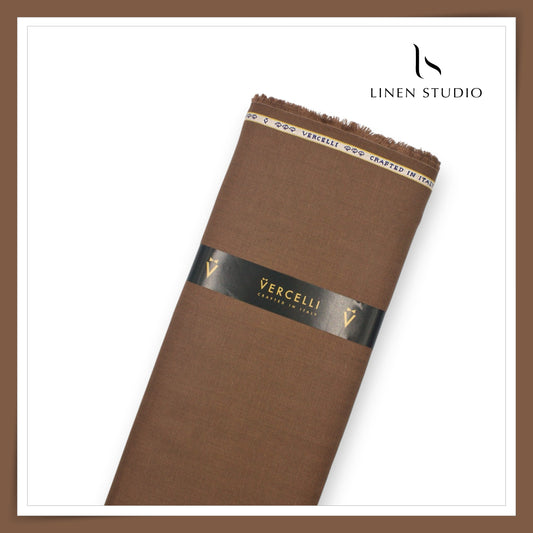 French Linen Suiting by Vercelli Italy 44 Lea - Irish Coffee Subtle Herringbone (NEW) (Zoom In)