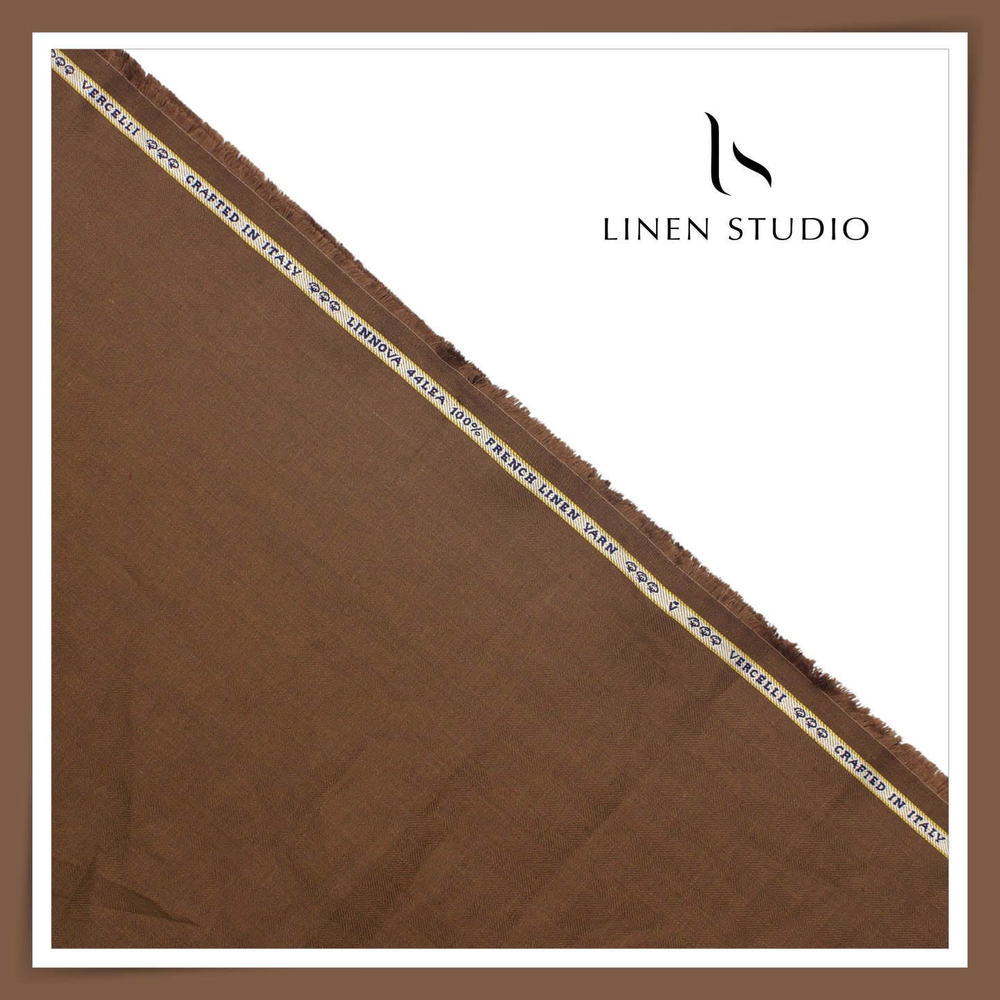 French Linen Suiting by Vercelli Italy 44 Lea - Irish Coffee Subtle Herringbone (NEW) (Zoom In)