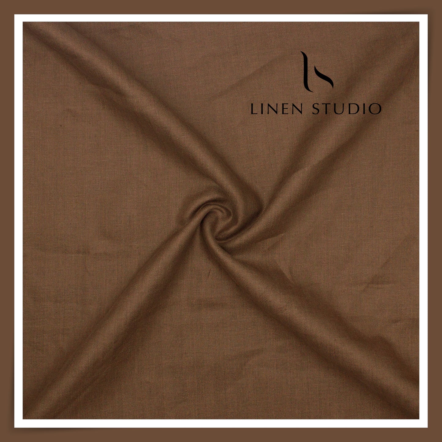 French Linen Suiting by Vercelli Italy 44 Lea - Irish Coffee Subtle Herringbone (NEW) (Zoom In)