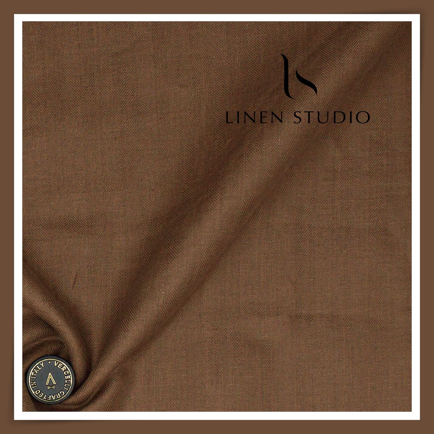French Linen Suiting by Vercelli Italy 44 Lea - Irish Coffee Subtle Herringbone (NEW) (Zoom In)