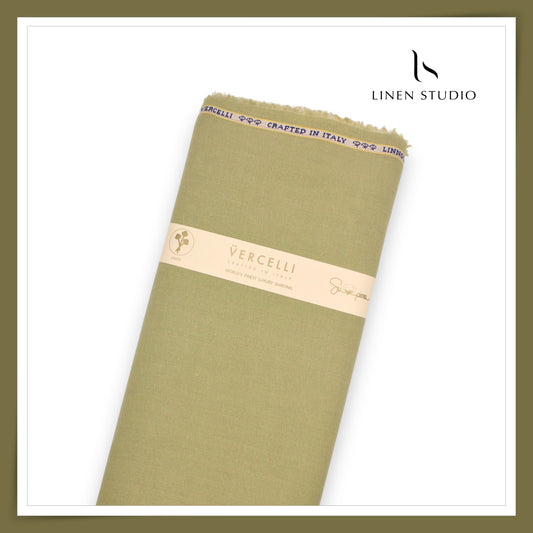 70 Lea Pure French Linen Shirting by Vercelli Italy - Limed Green (NEW) (Limited Stock)