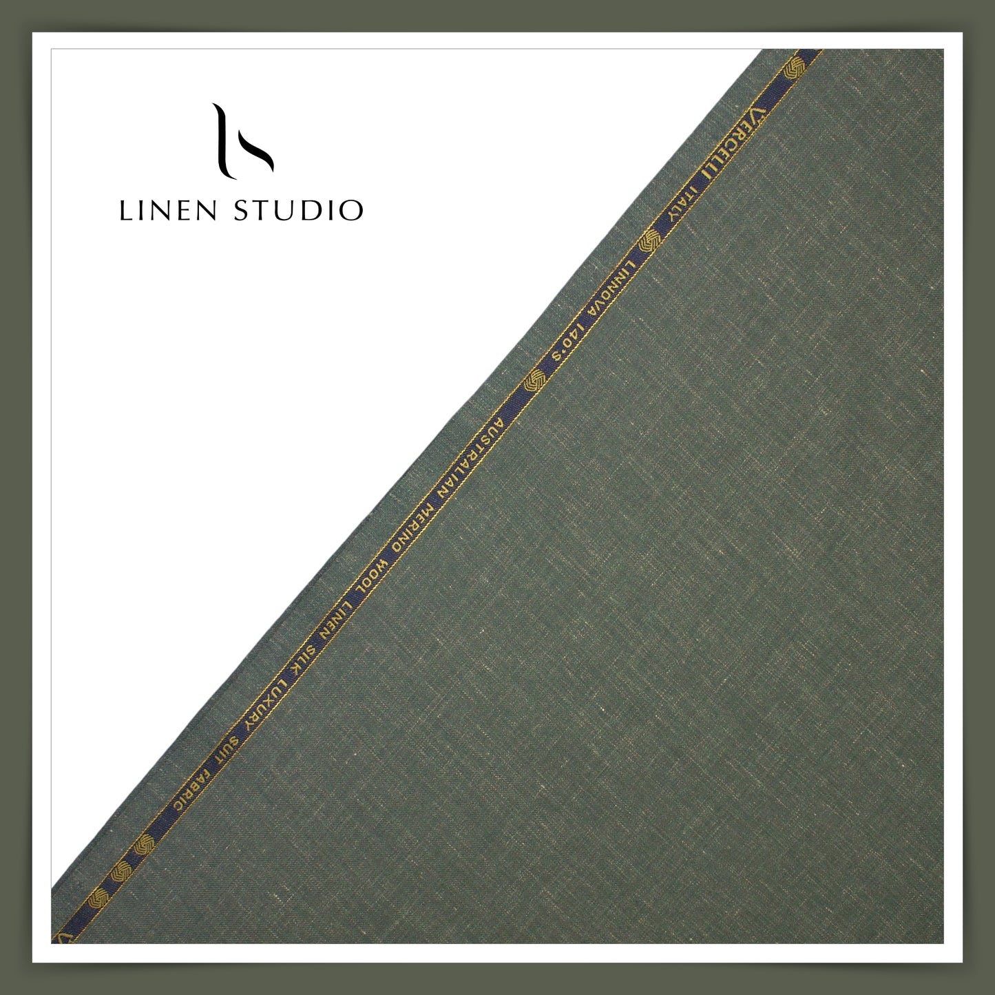 1.00 MTR SUITING END BIT - 140's Merino Wool / Linen / Silk by Vercelli Italy - Rustic Green (FLAT RATE)