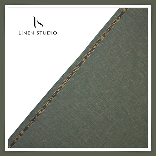 1.00 MTR SUITING END BIT - 140's Merino Wool / Linen / Silk by Vercelli Italy - Rustic Green (FLAT RATE)