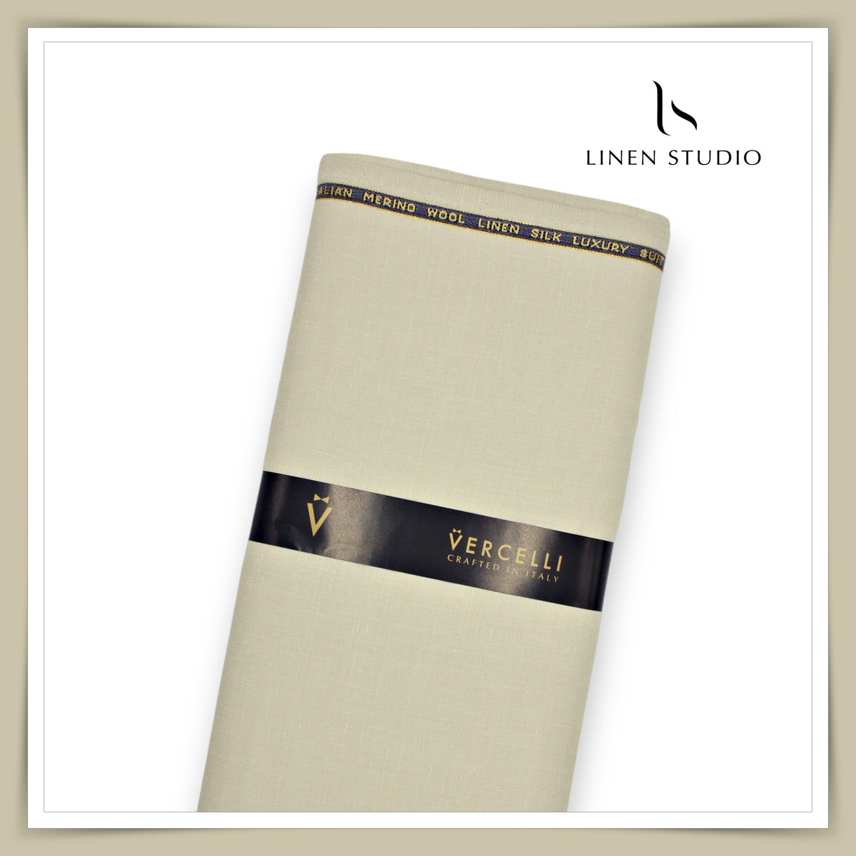 Vercelli Italy 140's Wool Linen Silk Luxury Suiting - Solid Sand Beige Slub Textured (NEW)