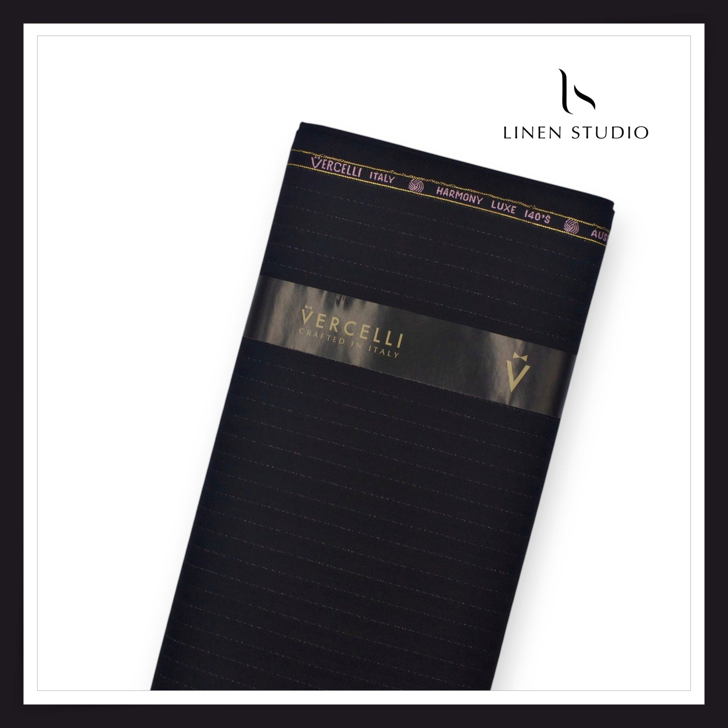 140's Australian Merino Wool by Vercelli - Black Textured Stripes with Bold Silver Lurex (NEW) (Zoom In)