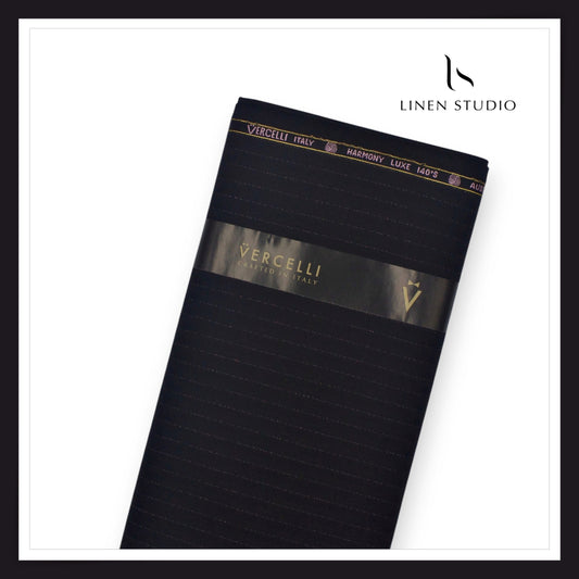 140's Australian Merino Wool by Vercelli - Black Textured Stripes with Bold Silver Lurex (NEW) (Zoom In)