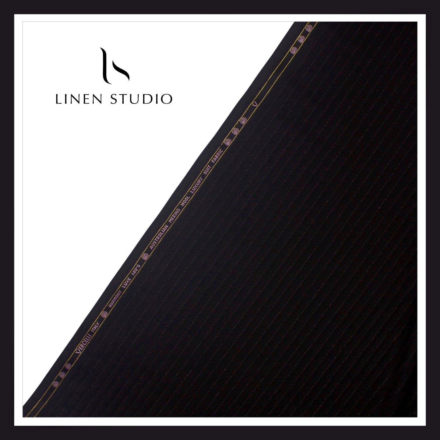 140's Australian Merino Wool by Vercelli - Black Textured Stripes with Bold Silver Lurex (NEW) (Zoom In)