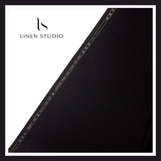 140's Australian Merino Wool by Vercelli - Black Textured Stripes with Bold Silver Lurex (NEW) (Zoom In)