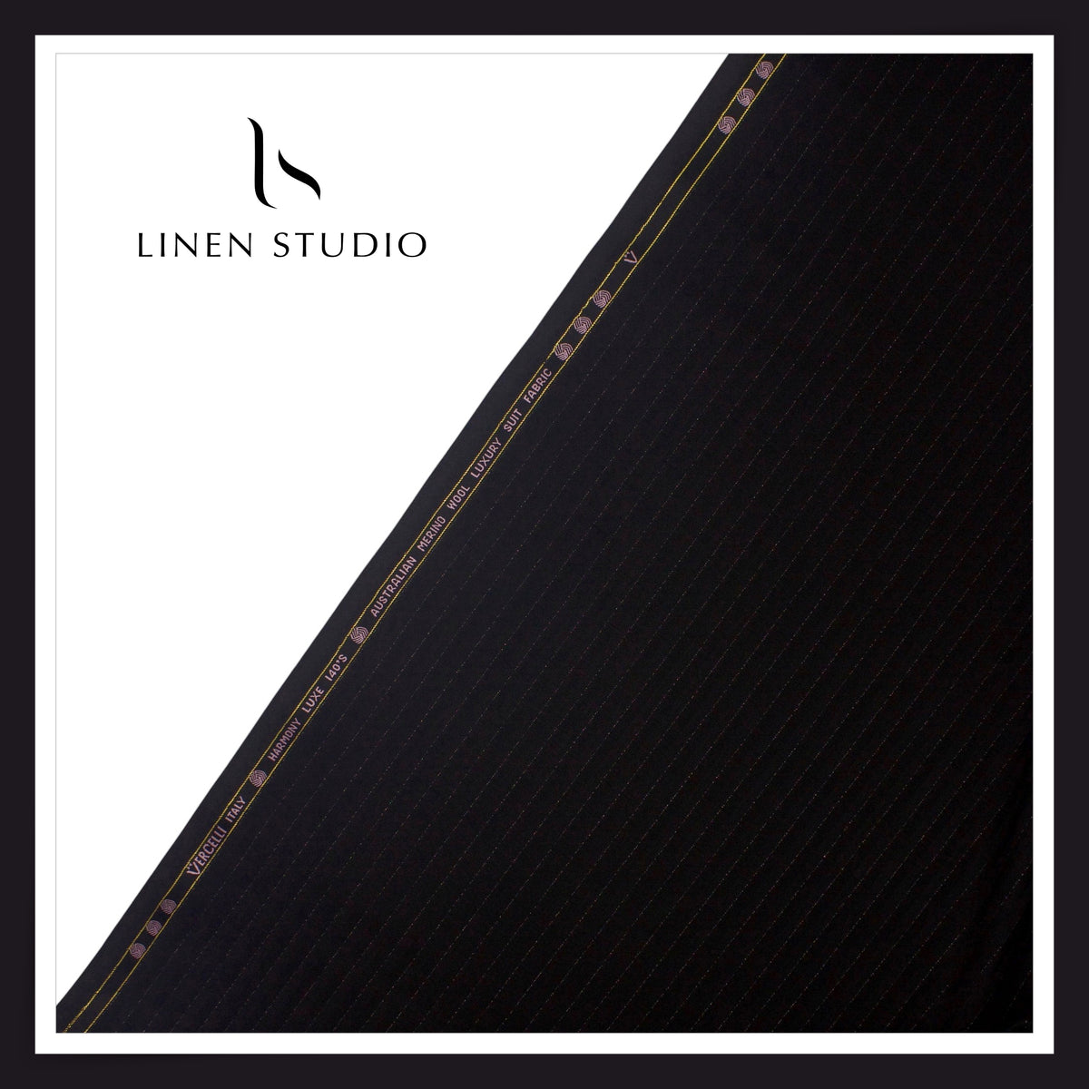 Vercelli Italy Harmony Luxe 140’s 70% Merino Wool Suiting - Black Tonal Stripes with Silver Lurex (NEW) (Zoom In)
