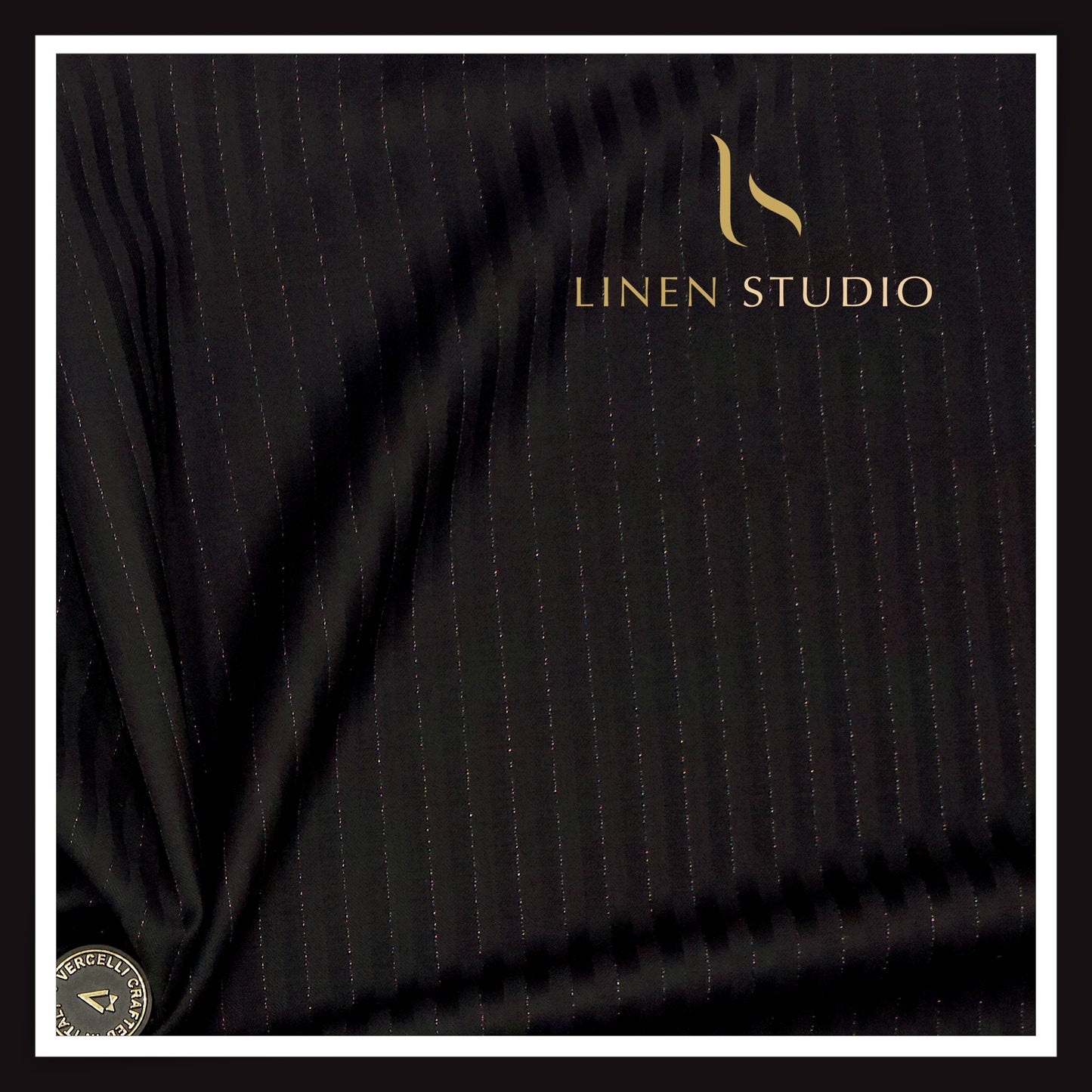 140's Australian Merino Wool by Vercelli - Black Textured Stripes with Bold Silver Lurex (NEW) (Zoom In)