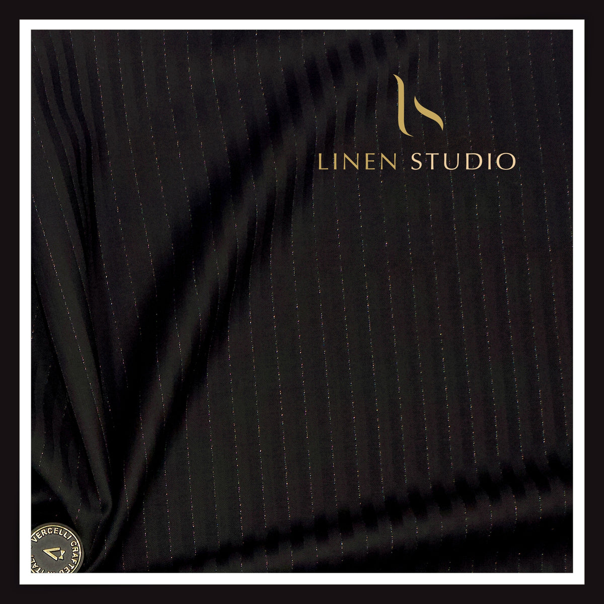 Vercelli Italy Harmony Luxe 140’s 70% Merino Wool Suiting - Black Tonal Stripes with Silver Lurex (NEW) (Zoom In)