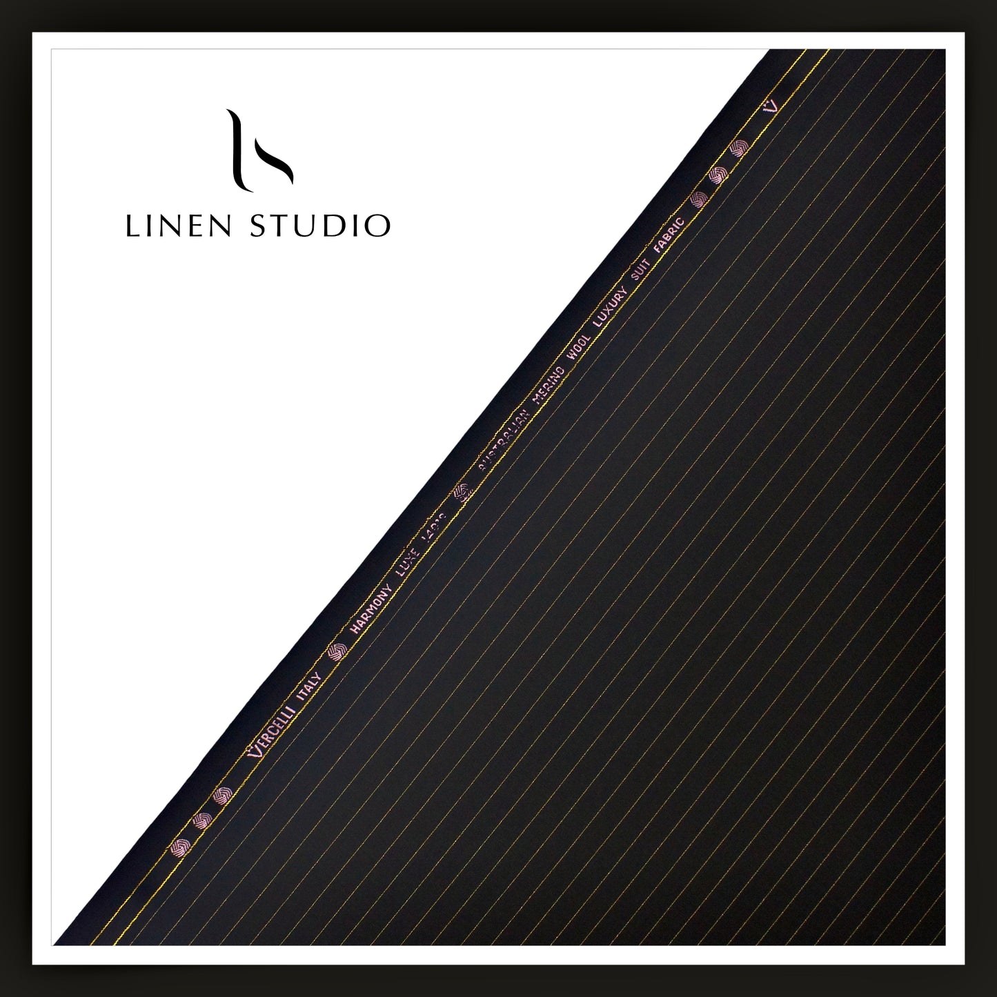 140's Australian Merino Wool Suiting by Vercelli - Golden Lurex Stripes on Jet Black (NEW) (Zoom In)