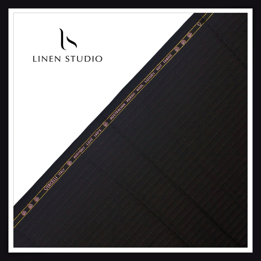 140's Australian Merino Wool by Vercelli - Black Textured Stripes with Bold Silver Lurex (NEW) (Zoom In)