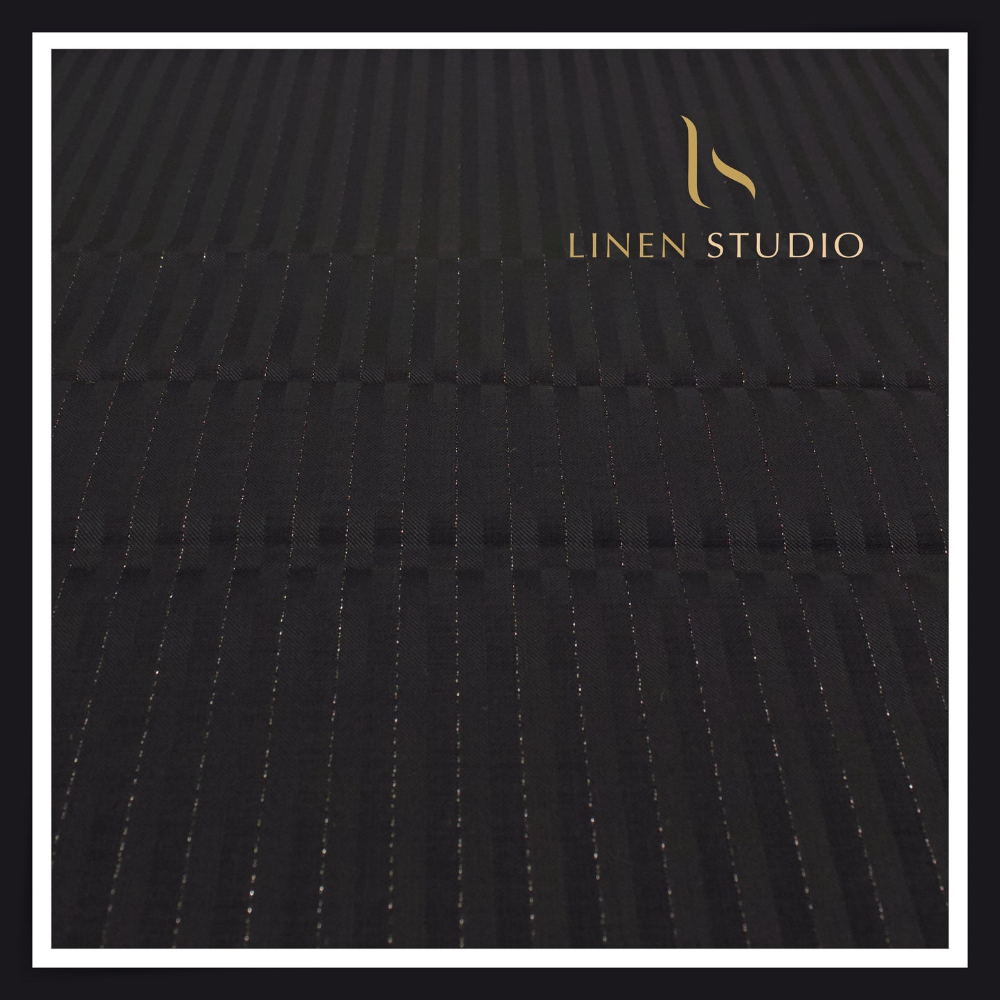 140's Australian Merino Wool by Vercelli - Black Textured Stripes with Bold Silver Lurex (NEW) (Zoom In)