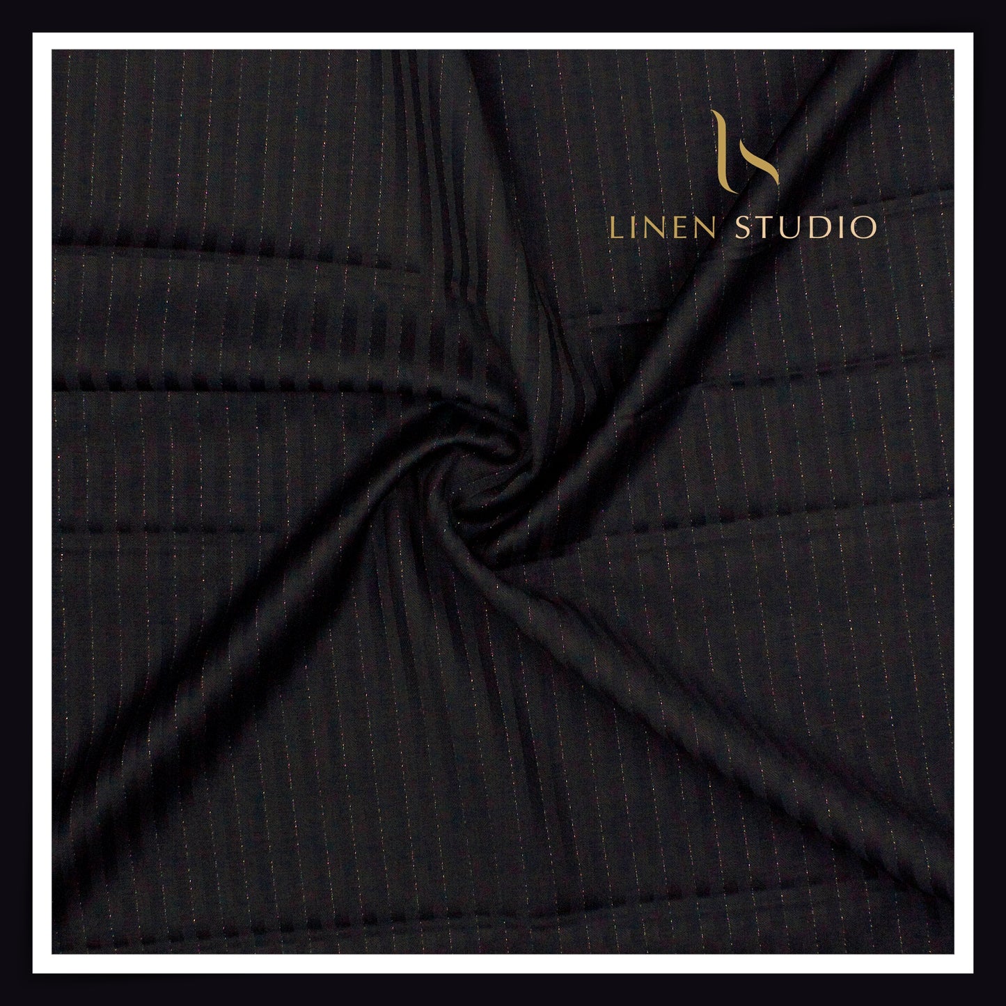 140's Australian Merino Wool by Vercelli - Black Textured Stripes with Bold Silver Lurex (NEW) (Zoom In)