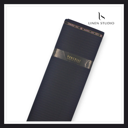 Vercelli Italy Harmony Luxe 140’s 70% Merino Wool Suiting - Dark Blue Tonal Stripes with Silver Lurex (NEW) (Zoom In)