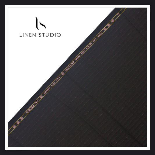 140's Australian Merino Wool by Vercelli - Blue Textured Stripes with Bold Silver Lurex (NEW) (Zoom In) (Copy)