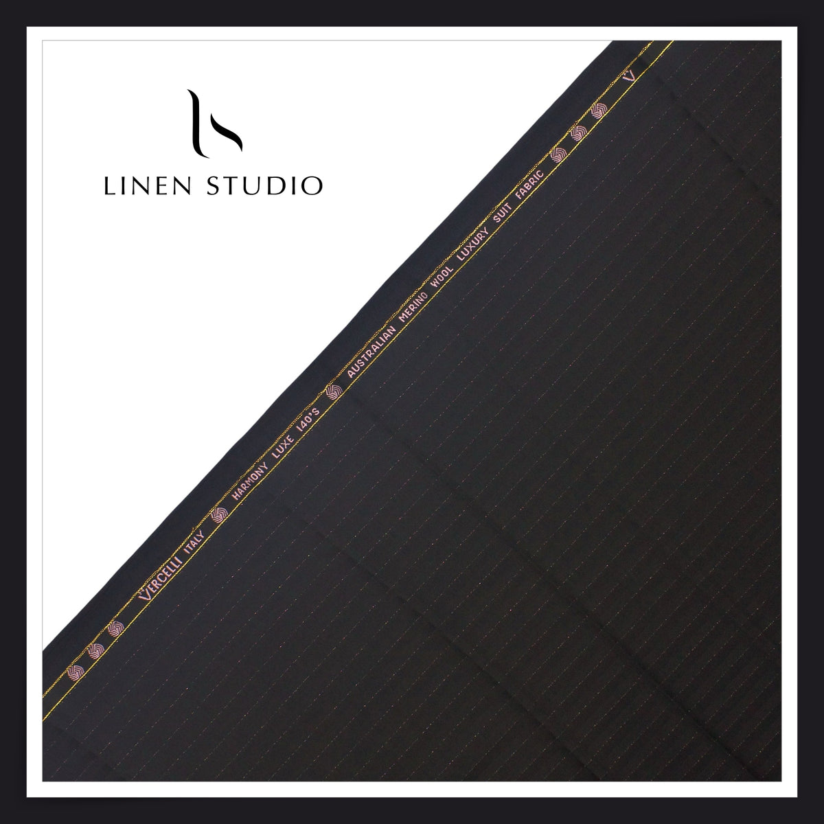 Vercelli Italy Harmony Luxe 140’s 70% Merino Wool Suiting - Dark Blue Tonal Stripes with Silver Lurex (NEW) (Zoom In)