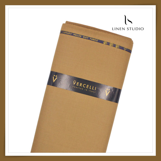 Vercelli Italy Snowdrift 130's 70% Australian Merino Wool Rich Milled Suiting - Camel Tan (Latest Collection)