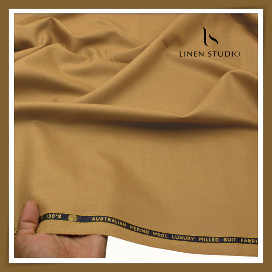 Vercelli Italy Snowdrift 130's 70% Australian Merino Wool Rich Milled Suiting - Camel Tan (Latest Collection)