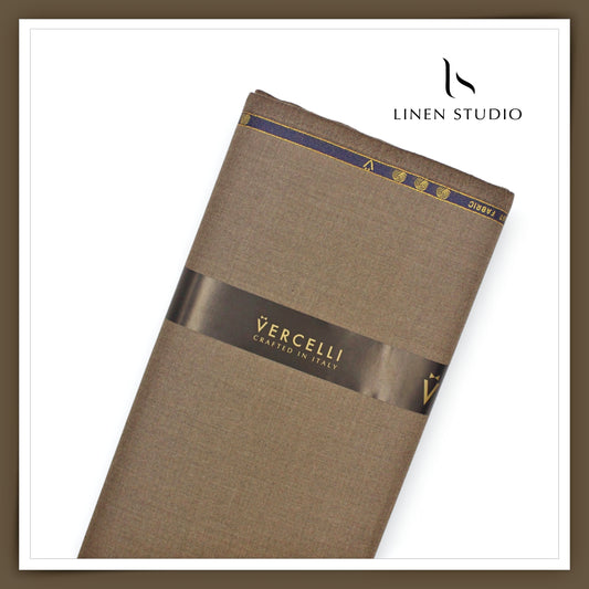 130's Australian Merino Wool Milled Suiting by Vercelli - Stone Brown (NEW)