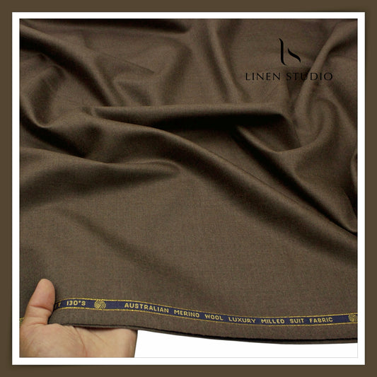 Vercelli Italy Snowdrift 130's 70% Australian Merino Wool Rich Milled Suiting - Taupe Brown (Latest Collection)