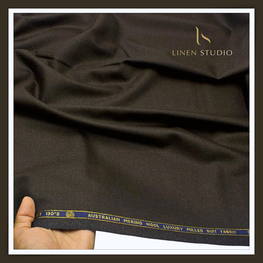Vercelli Italy Snowdrift 130's 70% Australian Merino Wool Rich Milled Suiting - Dark Chocolate (Latest Collection)