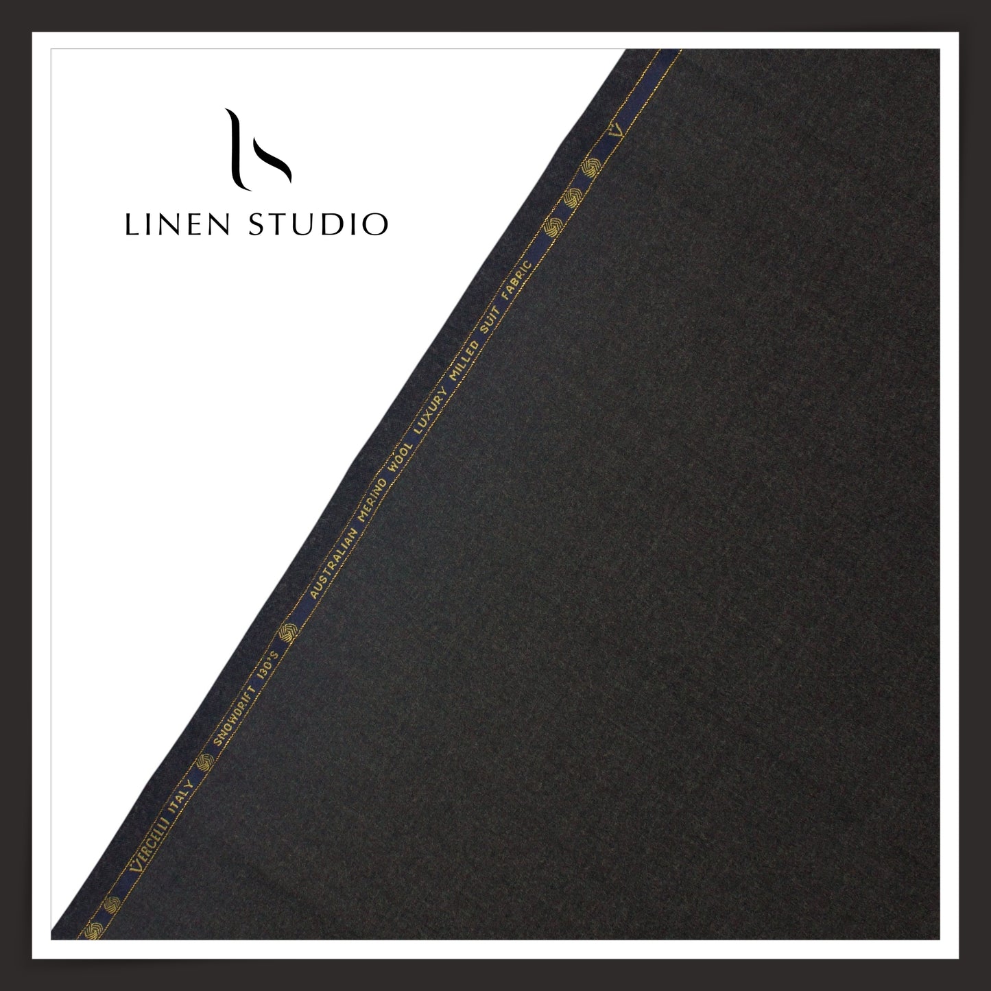 130's Australian Merino Wool Milled Suiting by Vercelli - Darkest Grey (NEW)