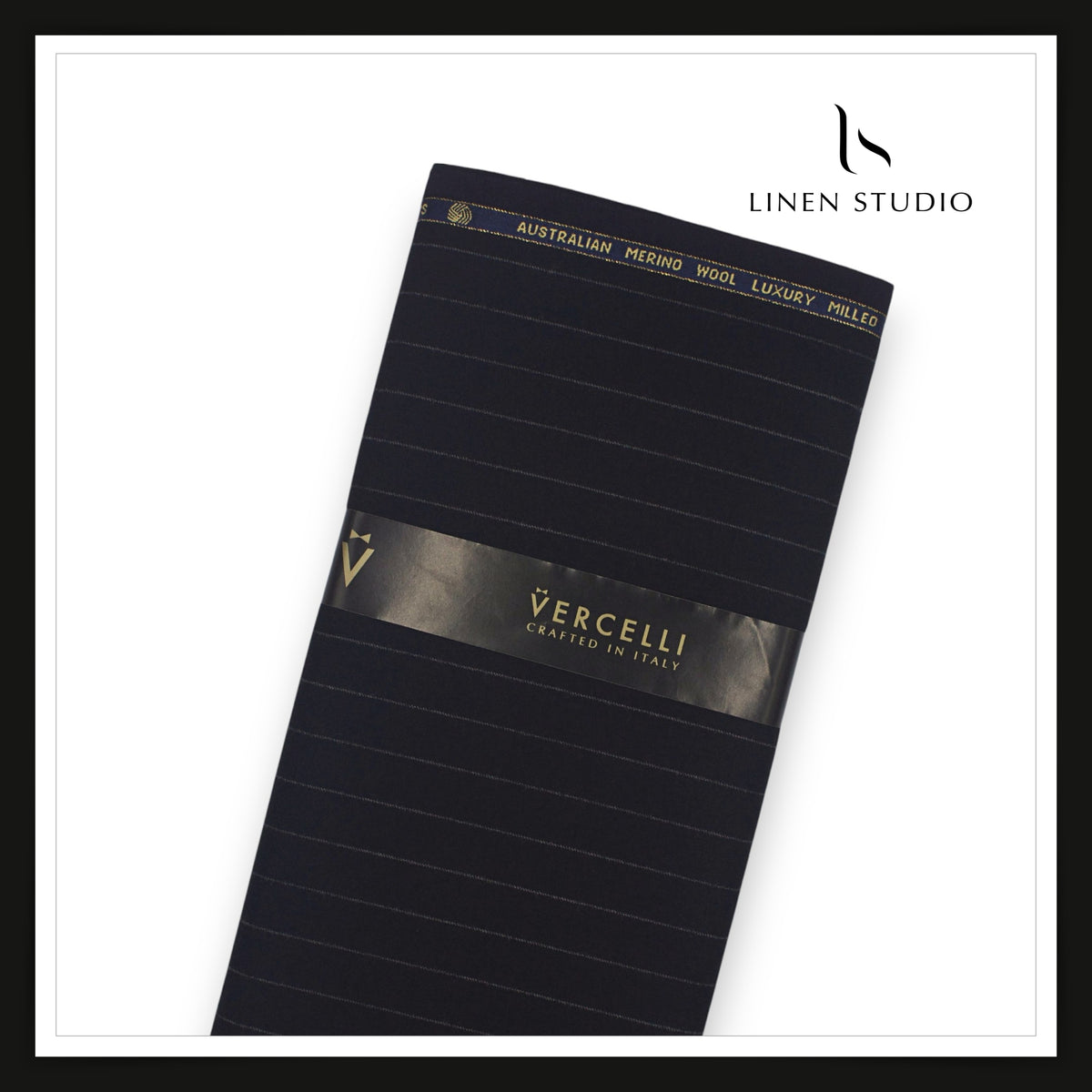 Vercelli Italy Snowdrift 120's 70% Wool Rich Milled Suiting - Jet Black with Chalk Pinstripe (NEW)