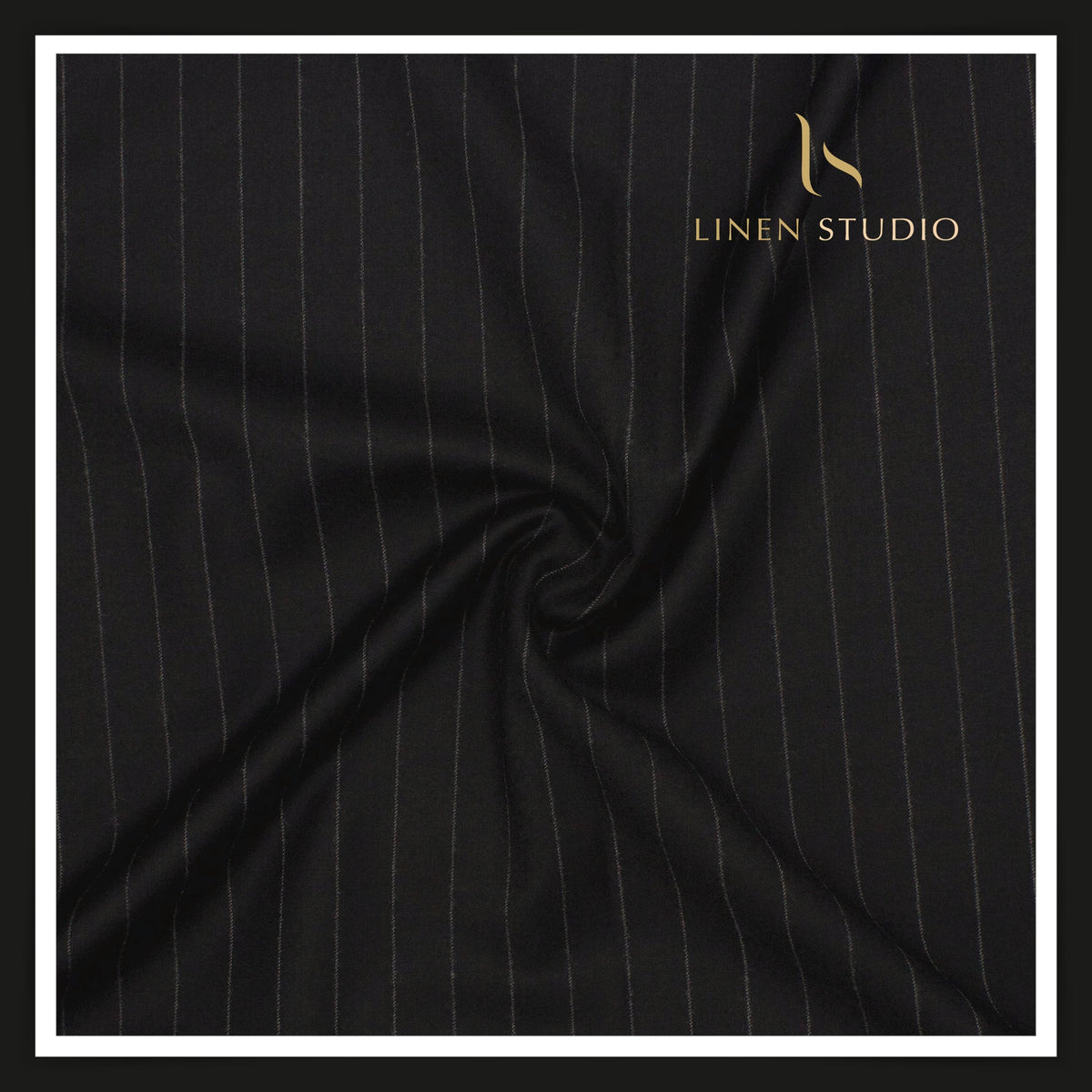 Vercelli Italy Snowdrift 120's 70% Wool Rich Milled Suiting - Jet Black with Chalk Pinstripe (NEW)