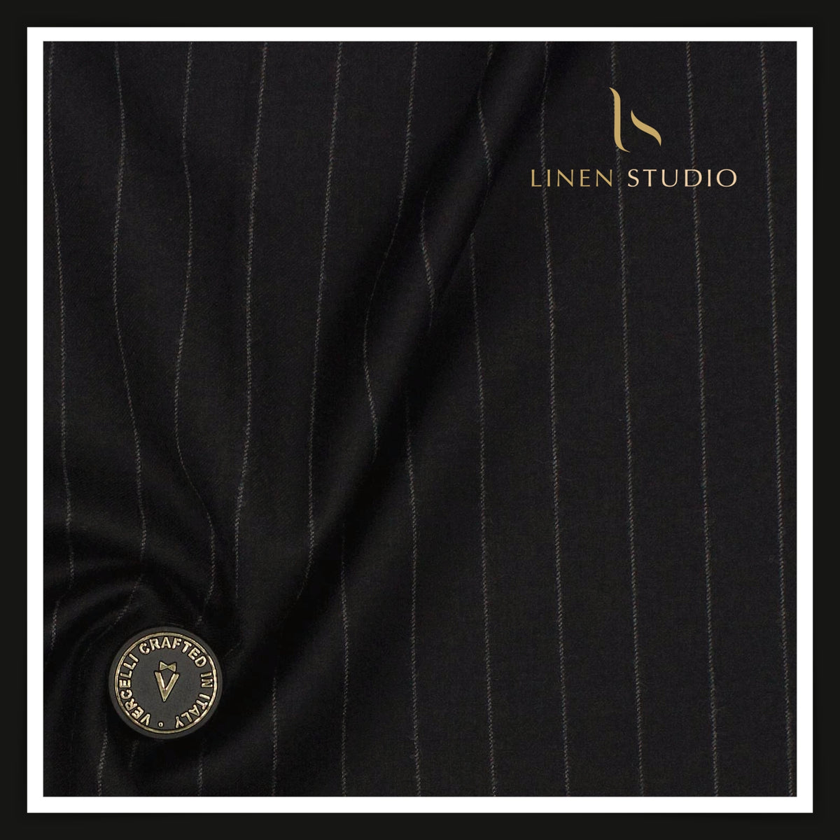 Vercelli Italy Snowdrift 120's 70% Wool Rich Milled Suiting - Jet Black with Chalk Pinstripe (NEW)