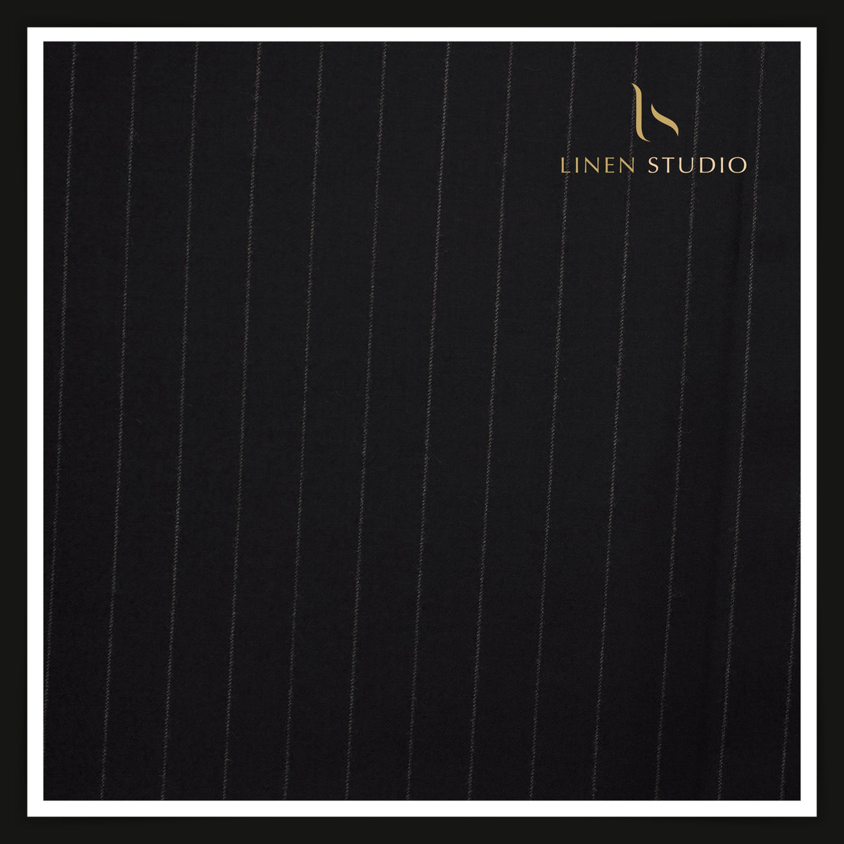 Vercelli Italy Snowdrift 120's 70% Wool Rich Milled Suiting - Jet Black with Chalk Pinstripe (NEW)