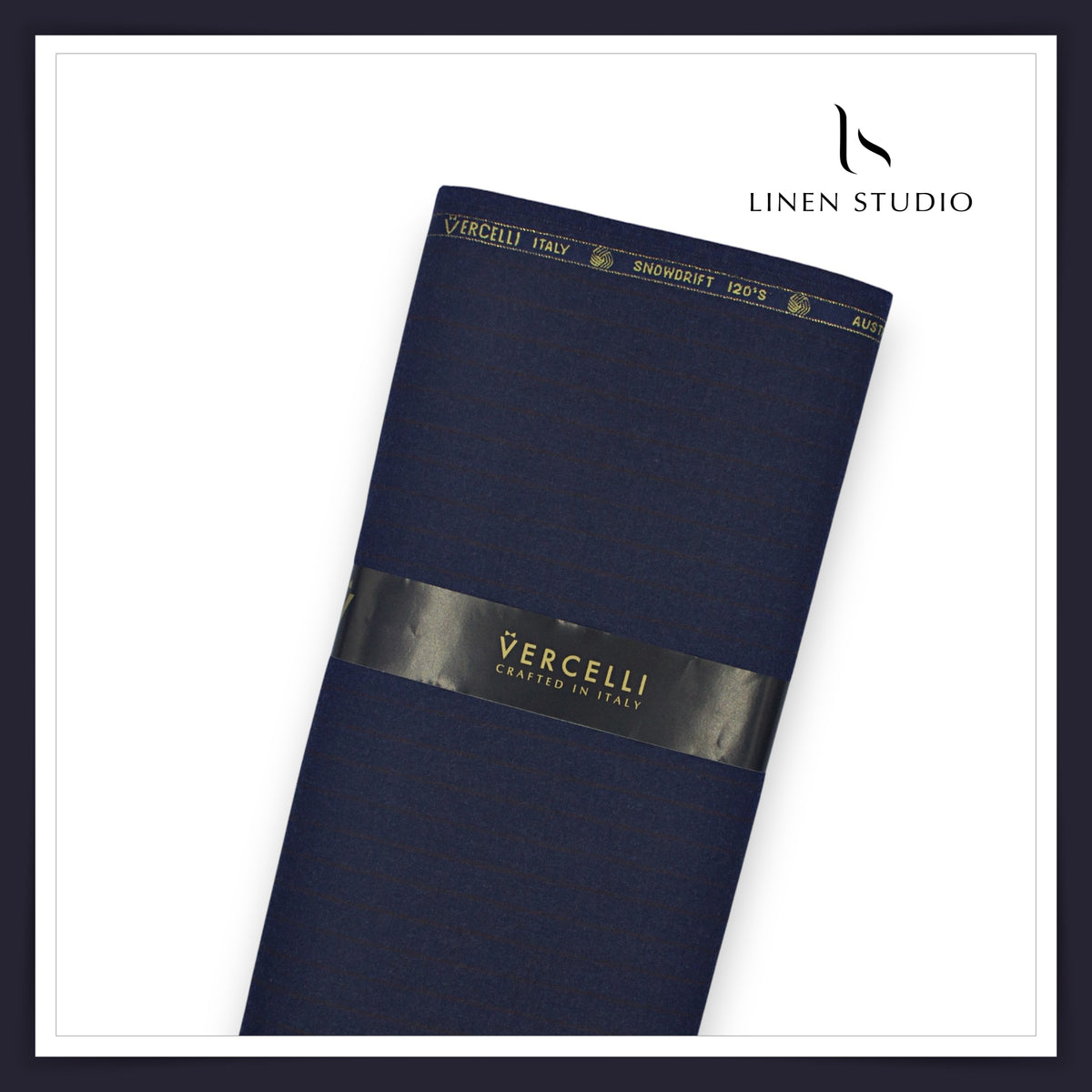 Vercelli Italy Snowdrift 120's 70% Wool Rich Milled Suiting - Midnight Navy with Wine Pinstripe (NEW)
