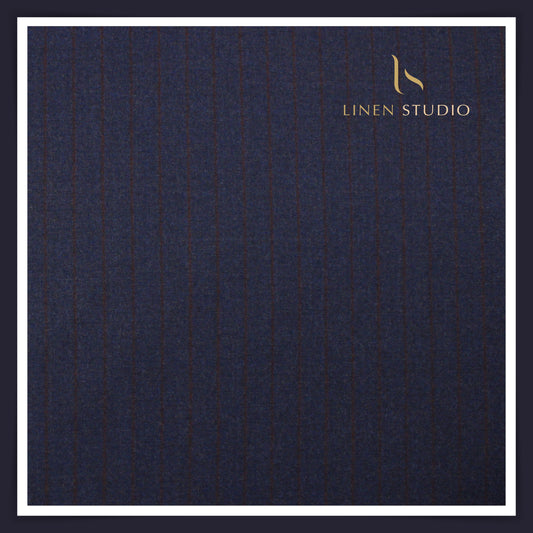 Vercelli Italy Snowdrift 120's 70% Wool Rich Milled Suiting - Midnight Navy with Wine Pinstripe (NEW)