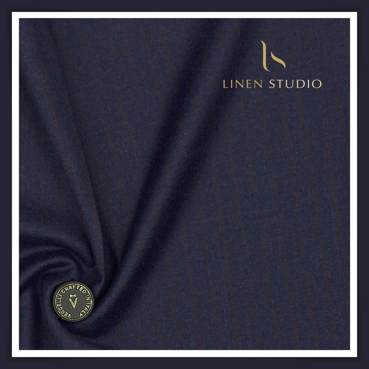 Vercelli Italy Snowdrift 120's 70% Wool Rich Milled Suiting - Midnight Navy with Wine Pinstripe (NEW)