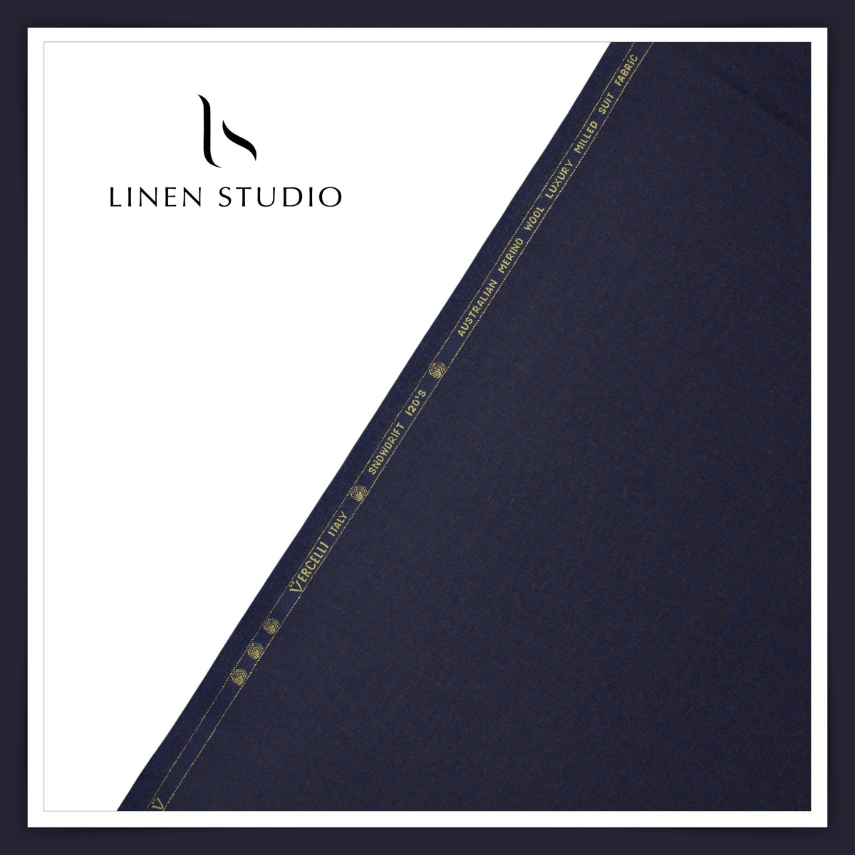 Vercelli Italy Snowdrift 120's 70% Wool Rich Milled Suiting - Midnight Navy with Wine Pinstripe (NEW)