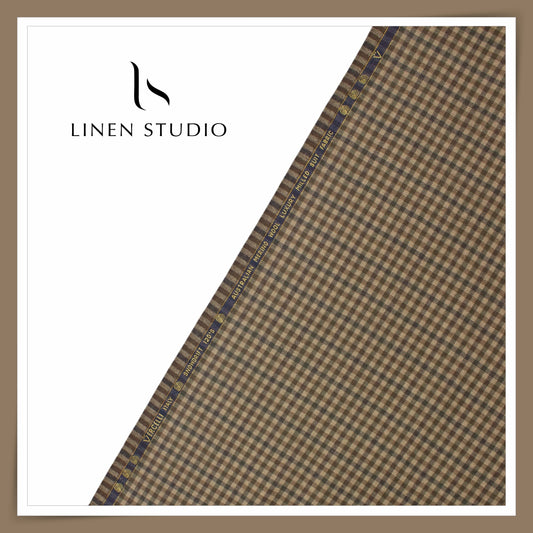 Super 120's Australian Merino Milled Wool by Vercelli Italy - Brown Retro Checks (NEW) (Fastest Selling)