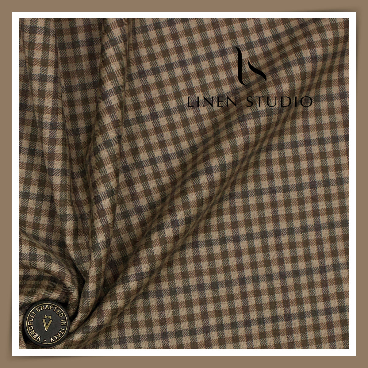 Vercelli Italy Snowdrift 120's 70% Wool Rich Milled Suiting - Tan & Brown Gun Club Check (NEW)