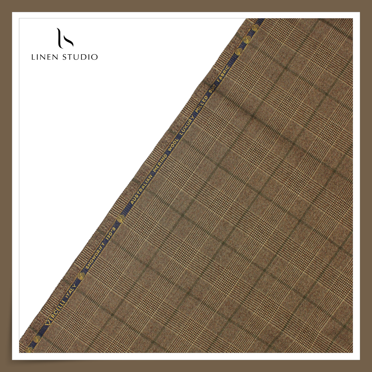 130's Australian Merino Wool Milled Suiting by Vercelli - Tobacco Brown Checks (NEW) (Zoom In)