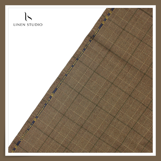 130's Australian Merino Wool Milled Suiting by Vercelli - Tobacco Brown Checks (NEW) (Zoom In)